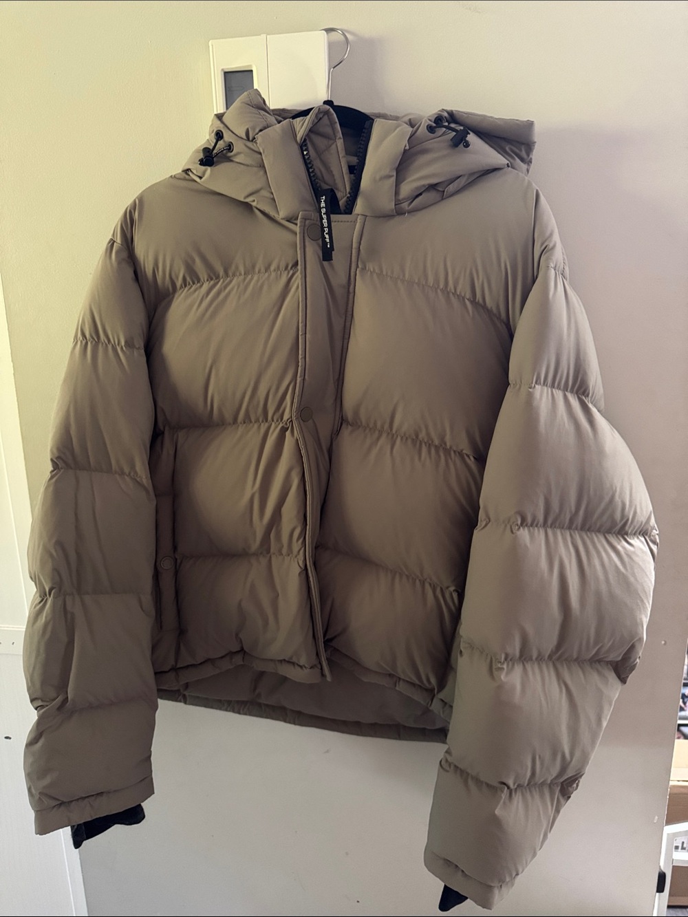 SuperPuff Hooded winter Jacket in Taupe